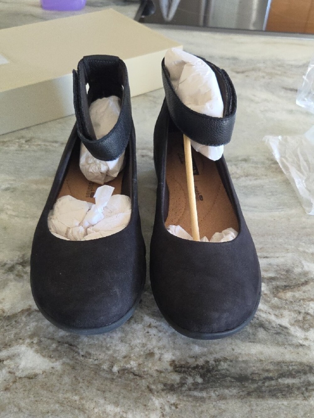 Clarks Black Mary Jane Flat with Ankle Strap